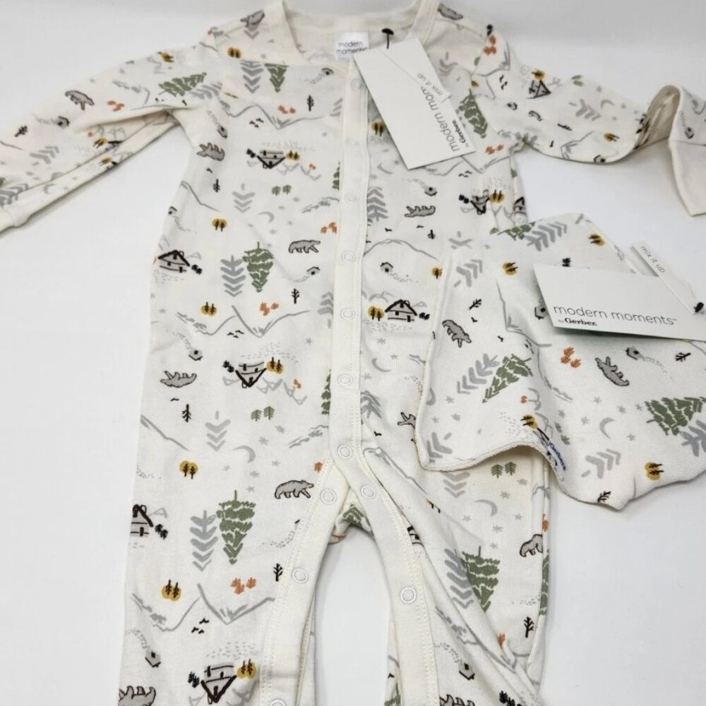 Modern Moments Gerber white forest woodland one piece matching bib